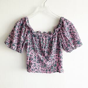 Banjanan Small Top Off The Shoulder Pink Floral Print Blouse Cropped
